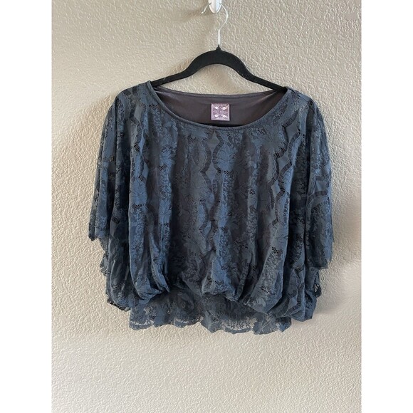 Free People Tops - Free People Blouse Womens XS Blue Teal Lace Kimono Sleeve Ethereal  Fairycore